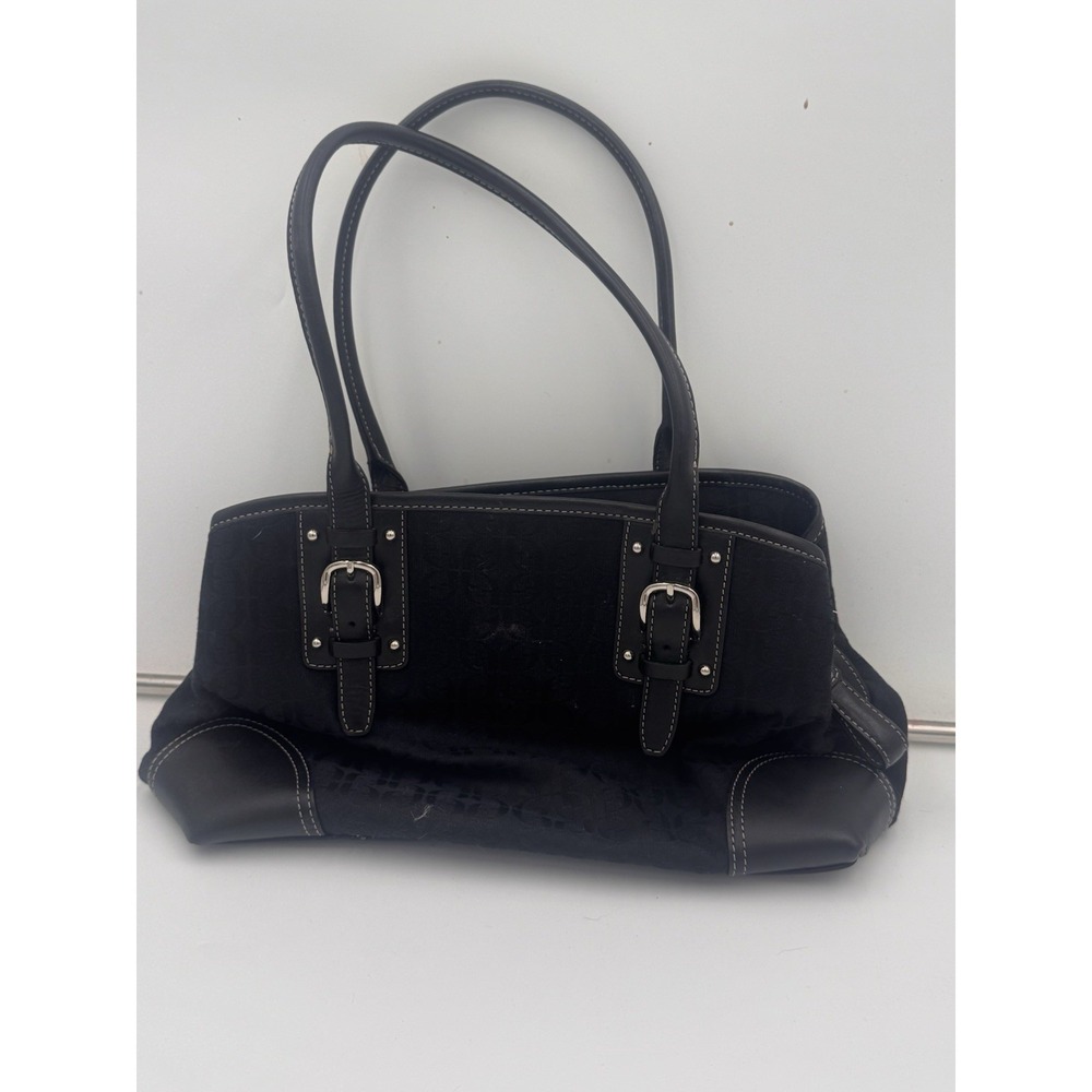 Fossil Canvas Signature Monogram - Leather Trim Shoulder Bag Handbag Black Pocke